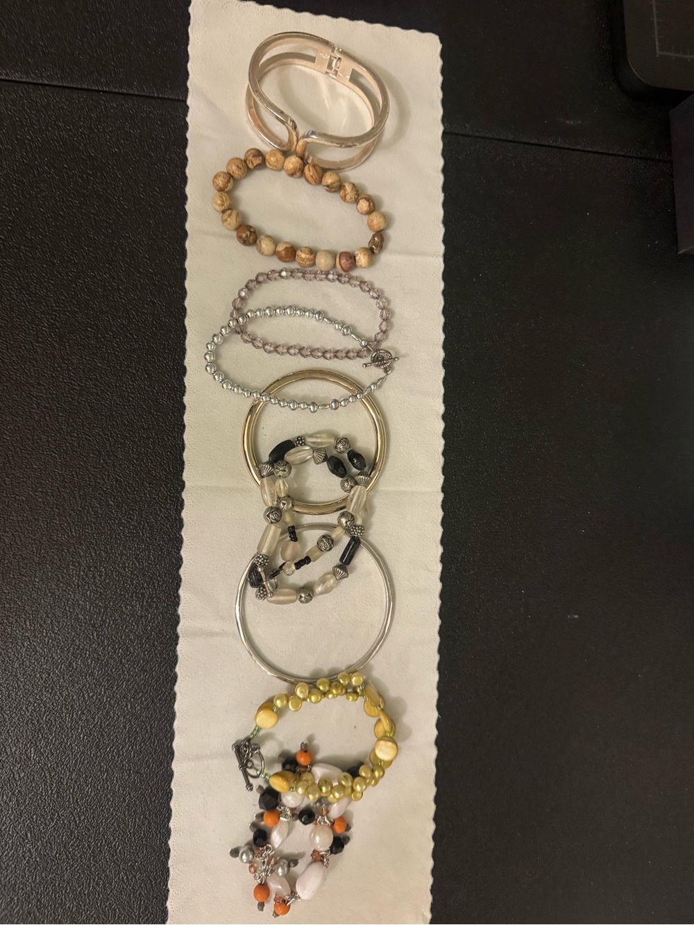 Mixed Metal and Beaded Stackable Bracelet (9) Set in Gold, Silver, Black, Brown